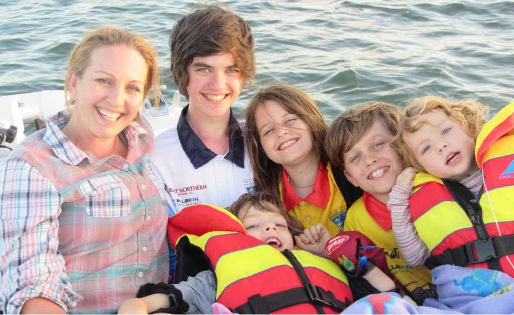 LOVING FAMILY: Rachael Moore owes her life to the bravery of her children, Jayden, Kaylea, Cameron, Samantha and Zane (front). LOVING FAMILY: Rachael Moore owes her life to the bravery of her children, Jayden, Kaylea, Cameron, Samantha and Zane (front).